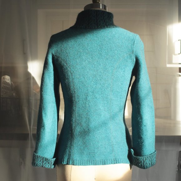 Striking turquoise wool/silk blend cardigan - Picture 3 of 6